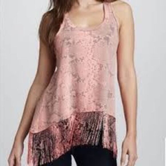Elizabeth & James Salmon Coral Snakeskin Print Tank Top w/ Tassel Fringe S - Picture 9 of 9